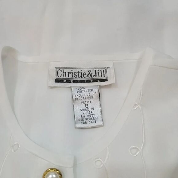 NEW Vintage Christie & Jill Petites Embroidered Gold Pearl Button Down Blouse - Picture 7 of 9